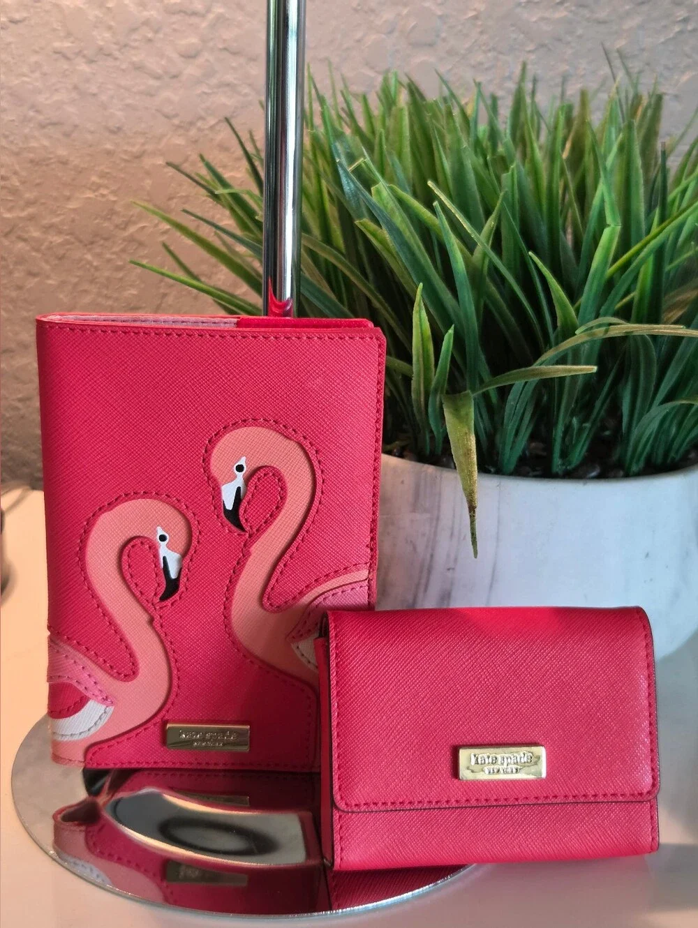 Kate Spade Pink Flamingo Passport Holder & Card Wallet